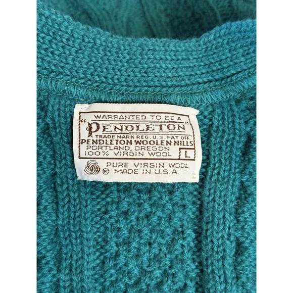 Vintage Wool Pendleton Green Women's Sweater Gold Buttons Classic Old Money LG - Picture 6 of 9